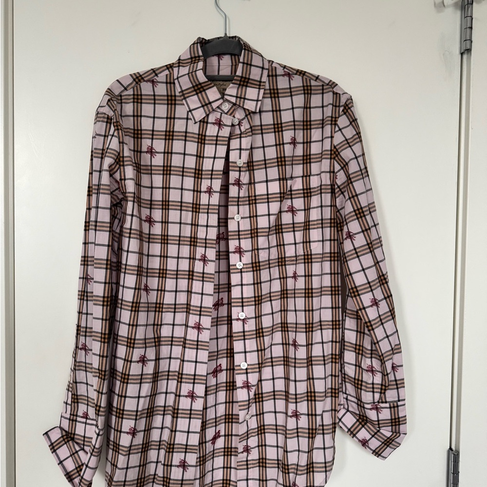 Burberry Pink and Brown Checkered Button-Down Shirt